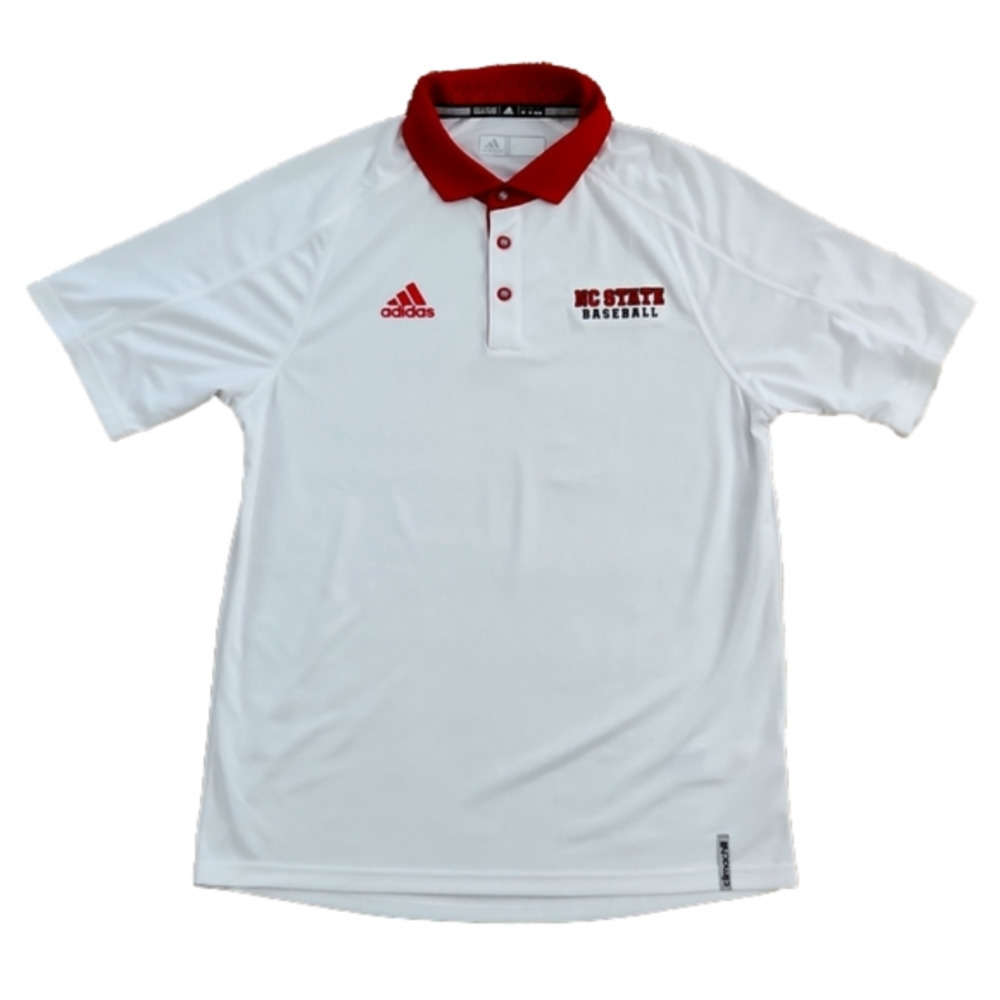 ADIDAS White & Red NC State Baseball Polo Shirt
